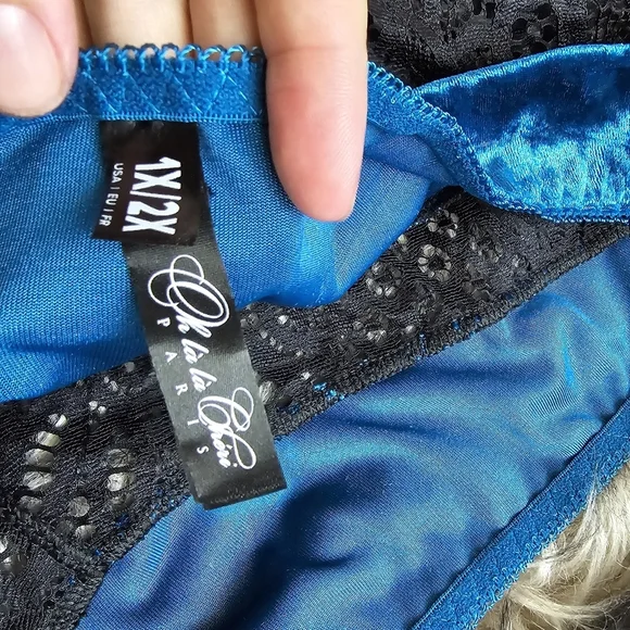 Oh La La Cherie Teal & black velvet bra and panty set - Picture 2 of 6